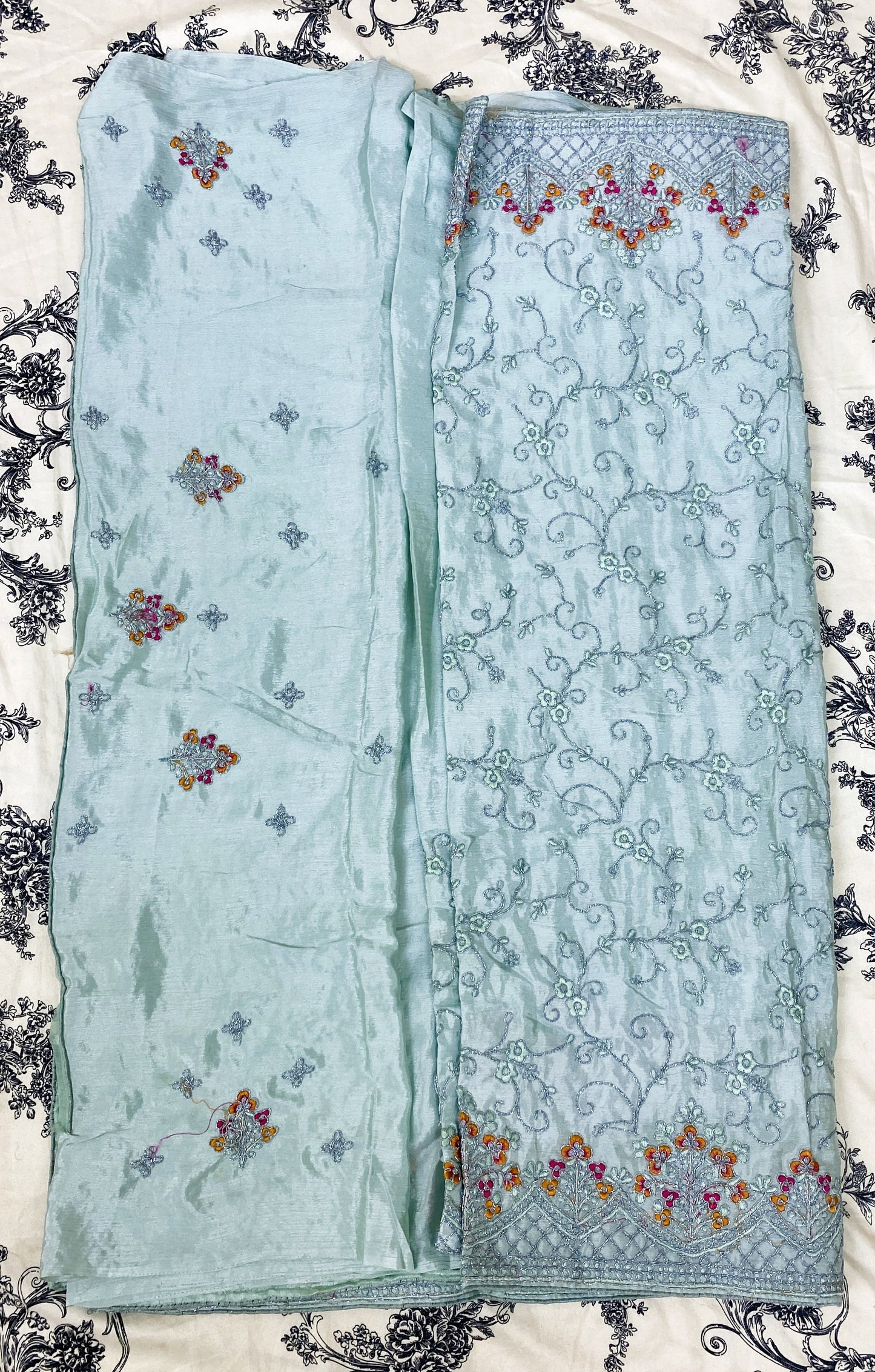 Indian saree - PolySilk fabric - Aqua Blue color