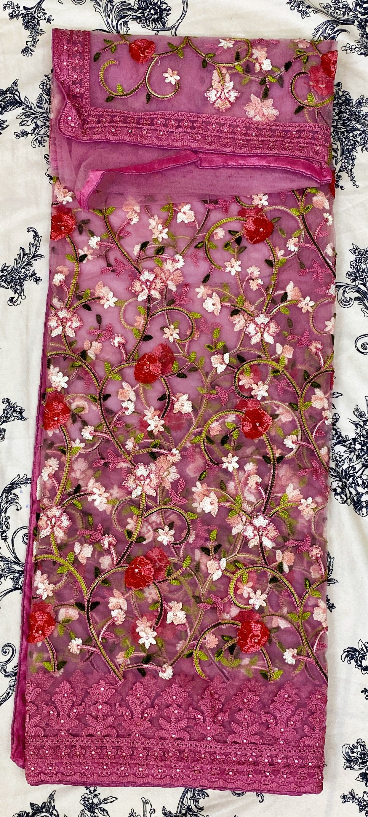 Indian Saree with floral embroidery.