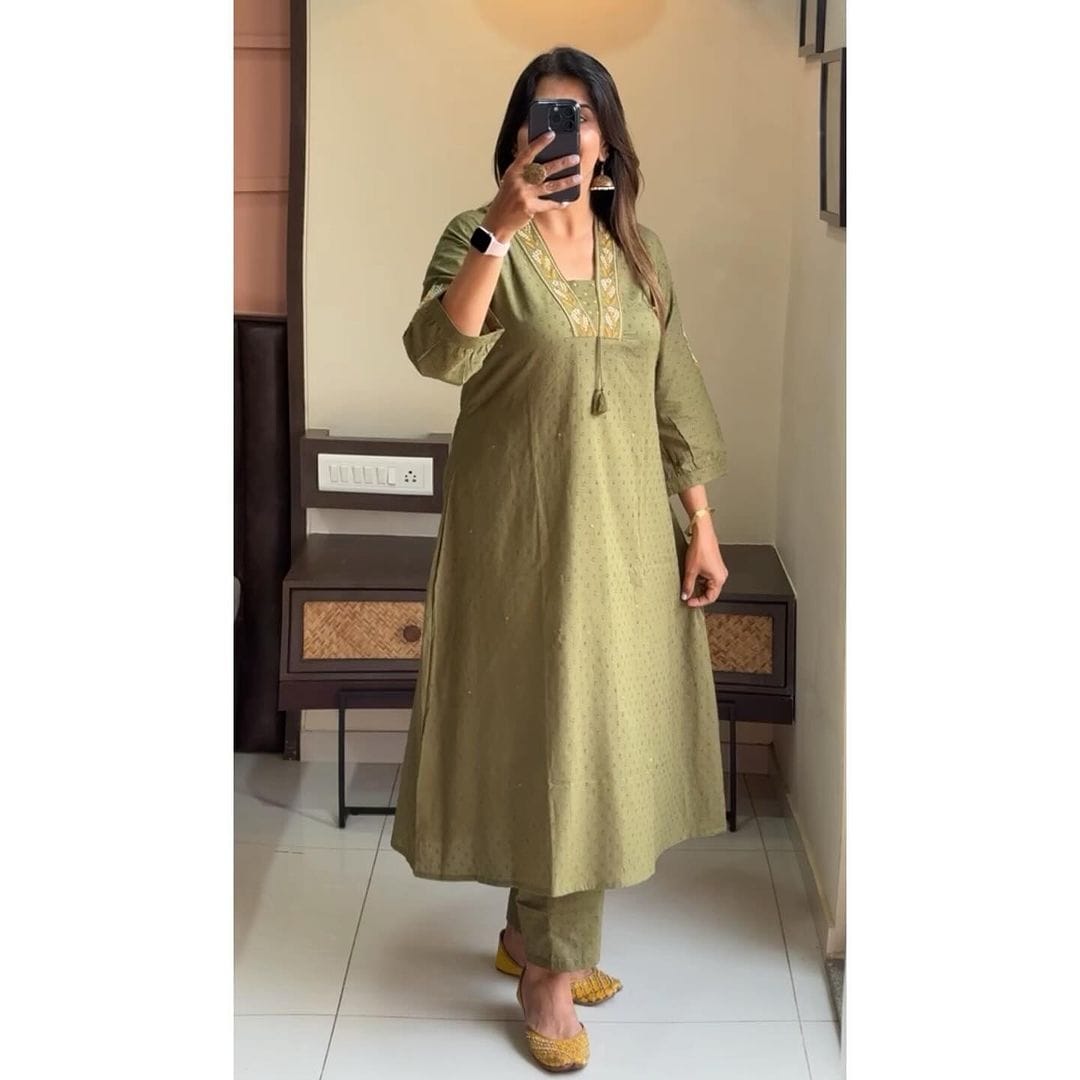 Kurta - Olive Green Kurta set